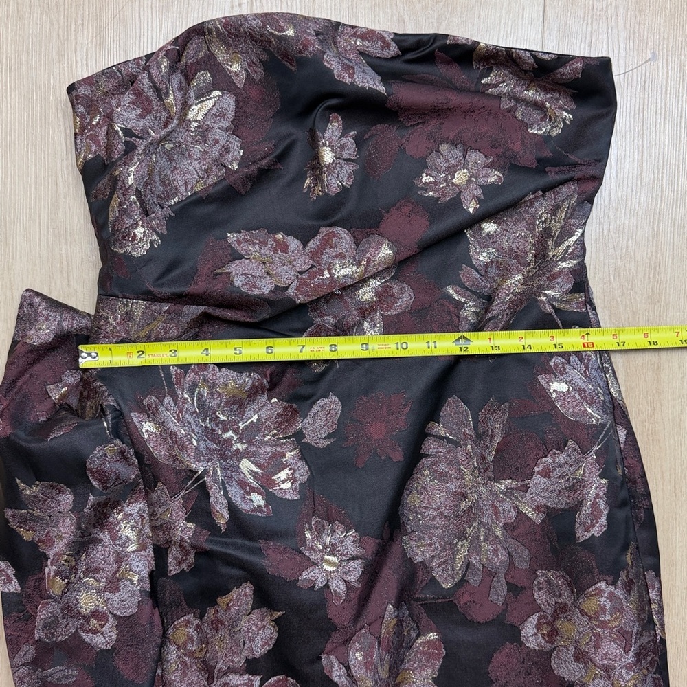 Donna Karan Strapless Floral Midi Dress in Dark Brown and Rose - Picture 7 of 9